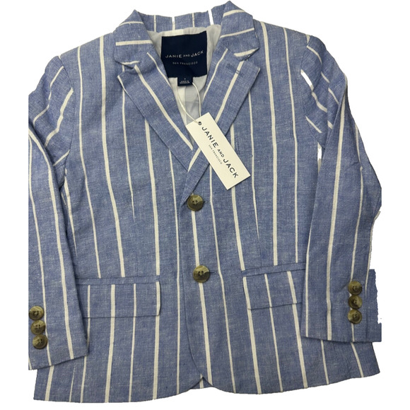 NEW Janie and Jack Linen Blend Blazer Toddler Sz 3 Blue Striped Spring $99 B16